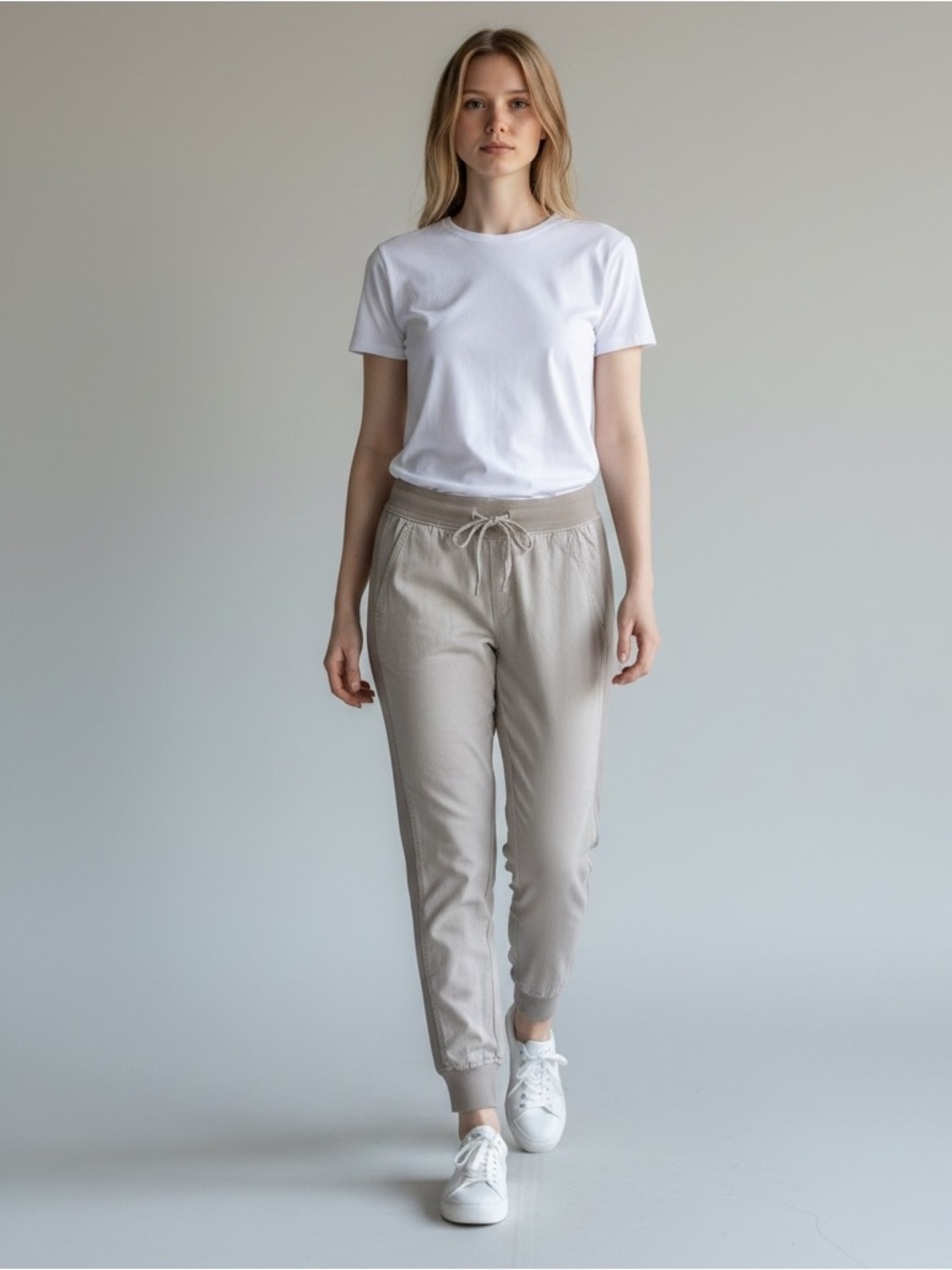 GAP Women’s Linen-Cotton Drawstring Joggers taupe Size Small pull on pants